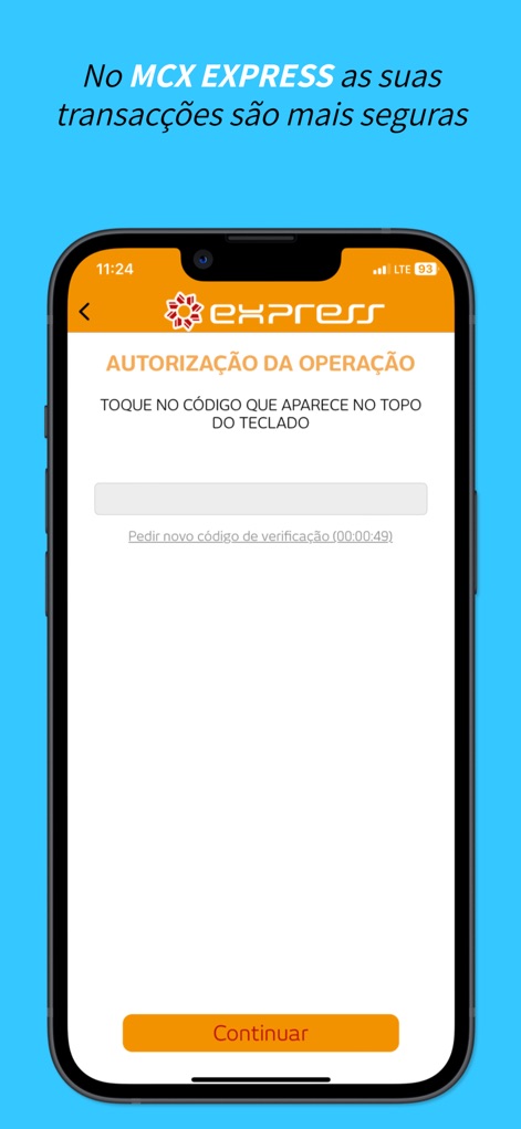 MULTICAIXA Express - Para garantir a segurança das transações, o aplicativo exige uma 'Autorização da Operação' através de um 'código de verificação' exibido no teclado virtual.
