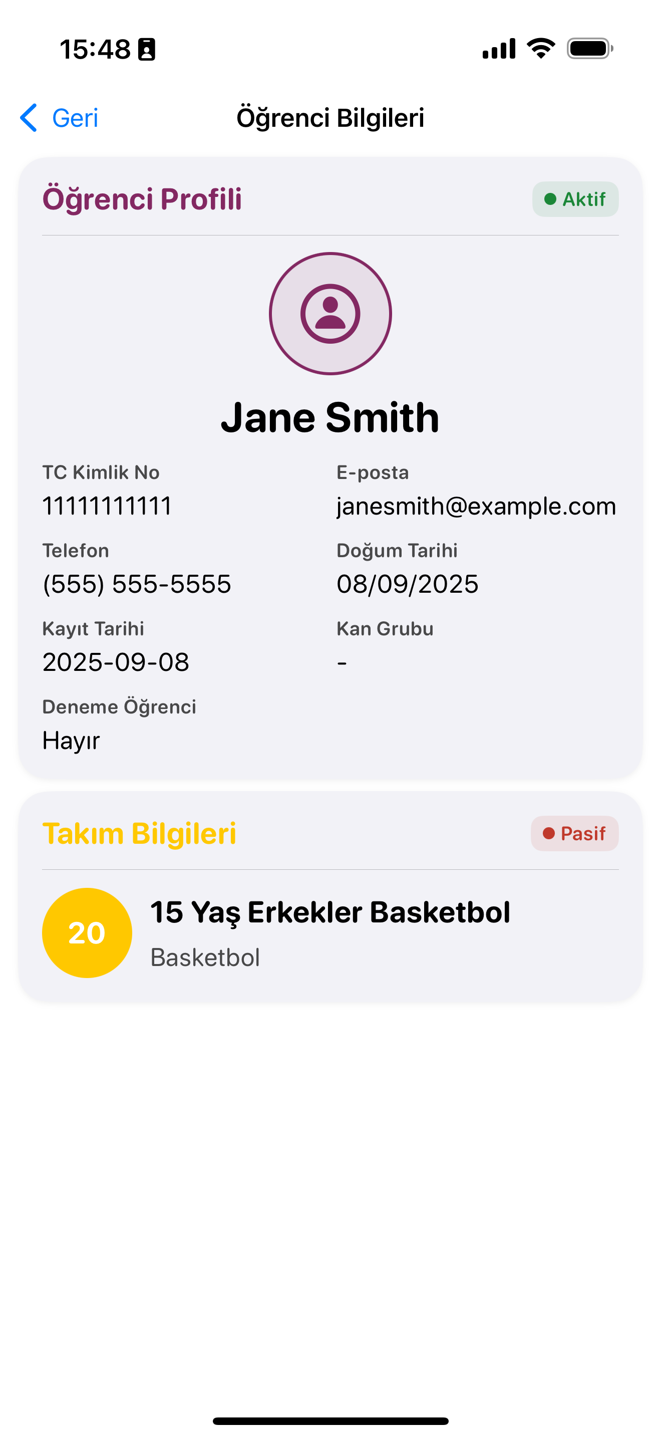Spor Okulumuz Yönetim Sistemi