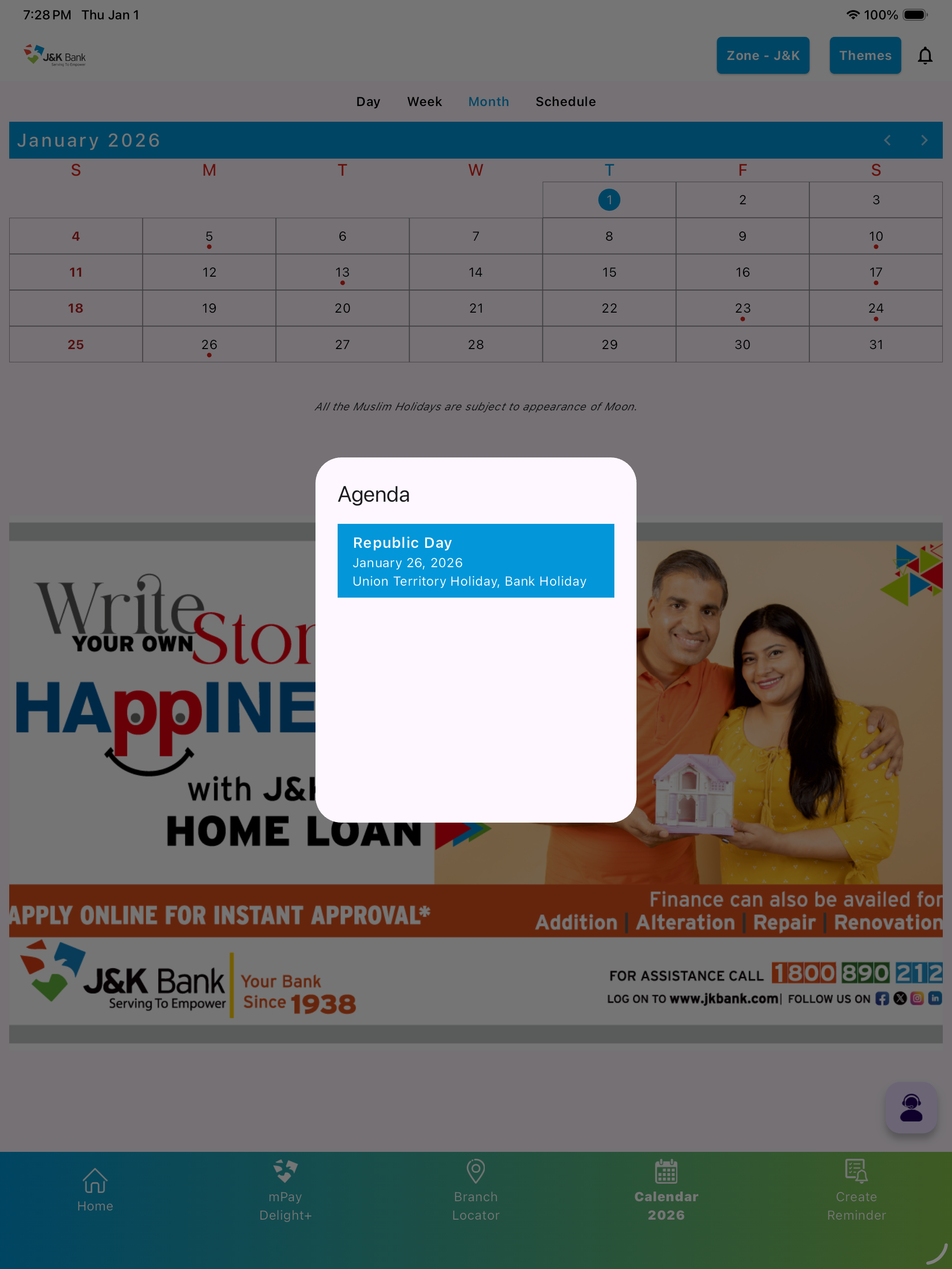 J & K Bank eCalendar