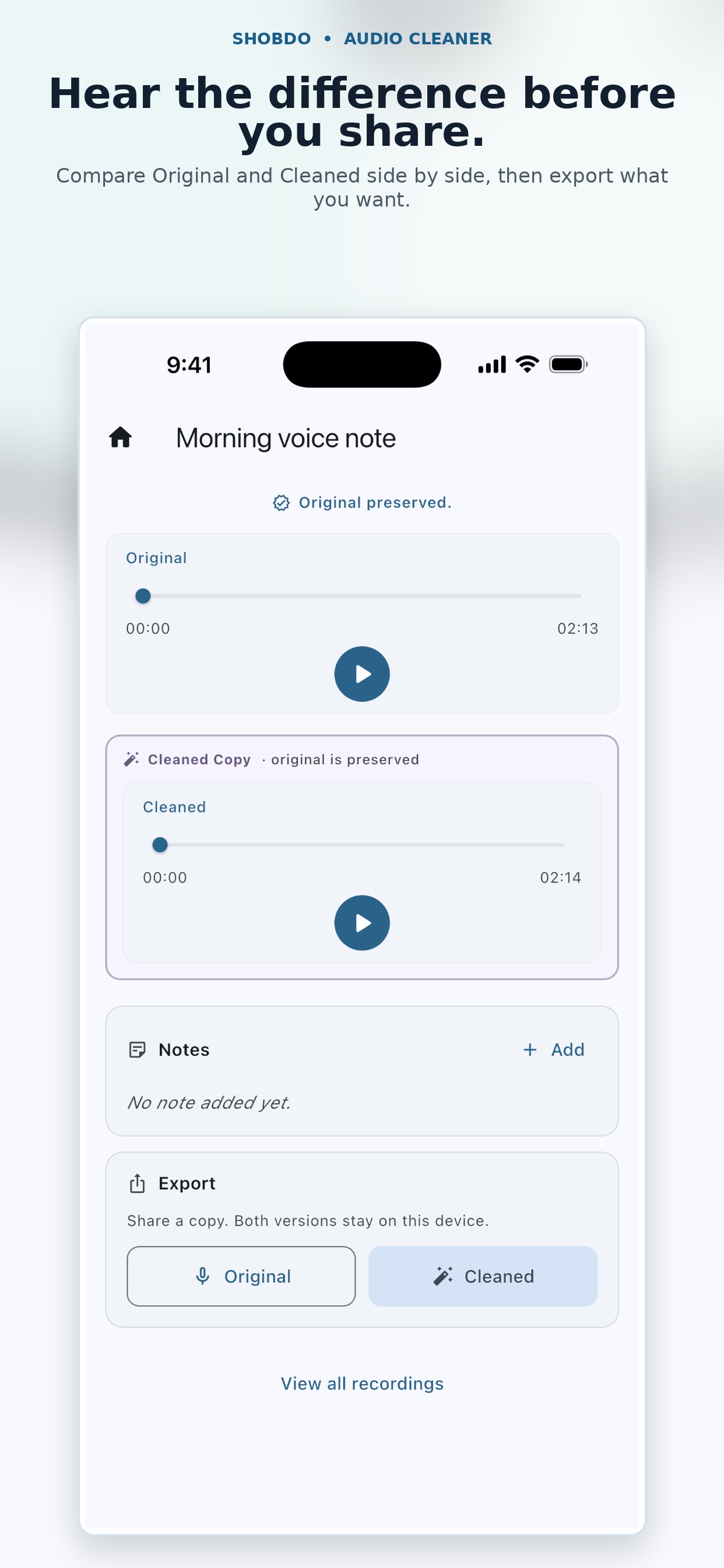 Screenshot 1 of Shobdo: Audio Cleaner