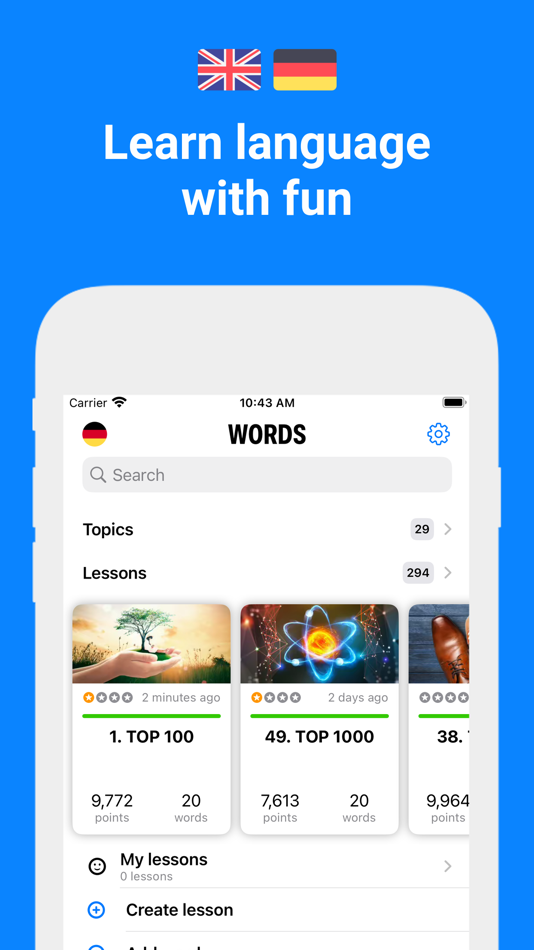 #1. Words - Learn Languages Fast (iOS) Ved: Andrey Lebedev