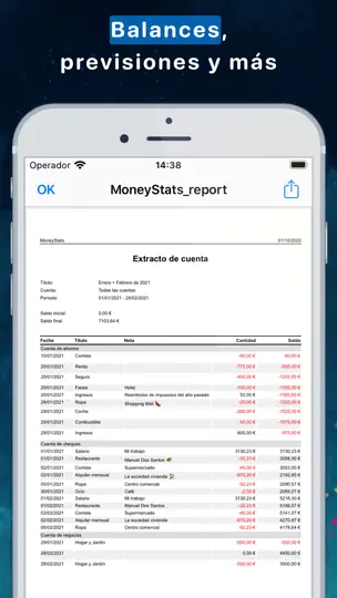 Captura de pantalla de Finanzas Personales MoneyStats en iPhone 8