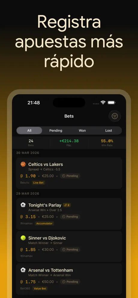 BetLog — Registro de Apuestas — captura de pantalla del iPhone 5