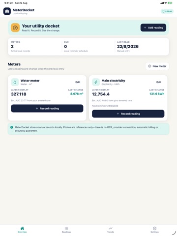 MeterDocket: Utility Log iPad screenshot