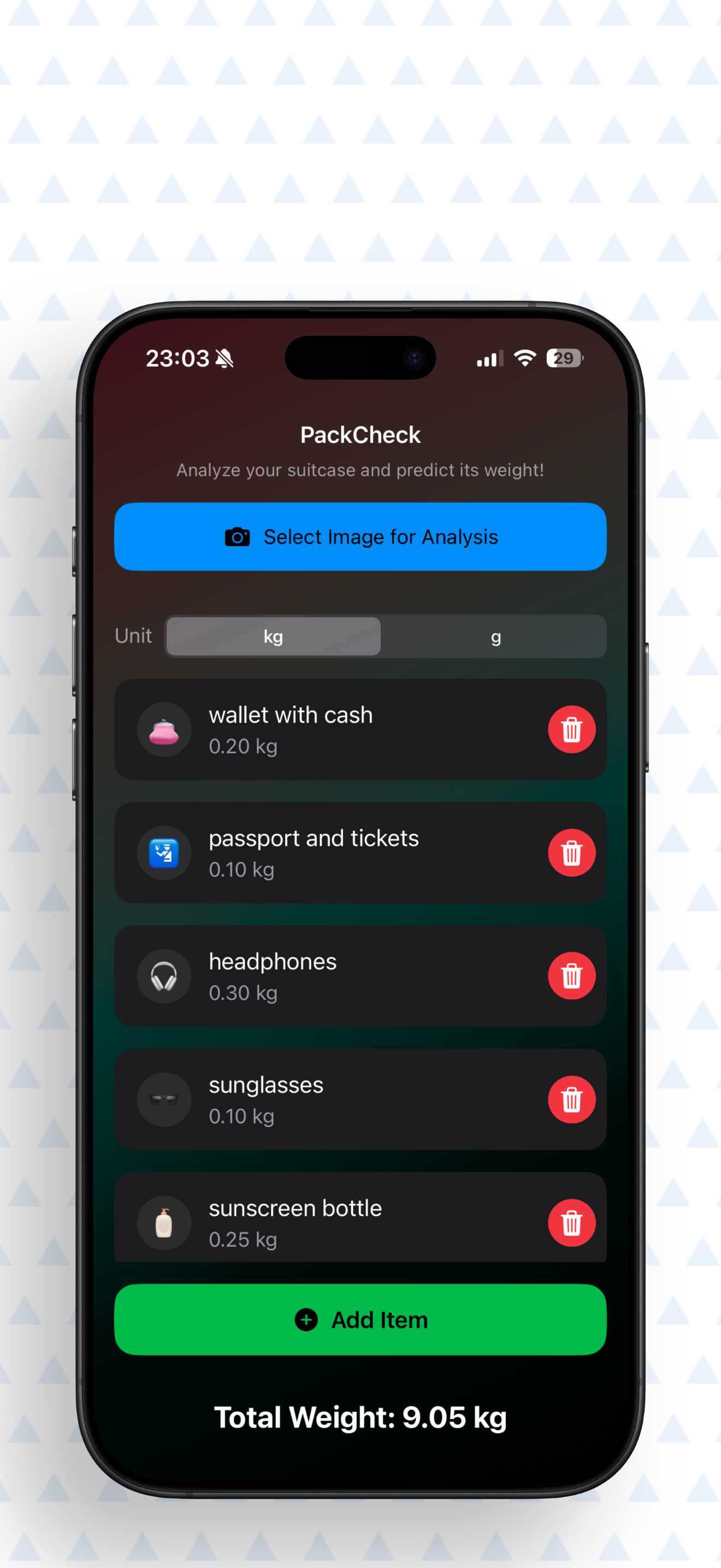 PackCheck: Estimate Bag Weight screenshot 3