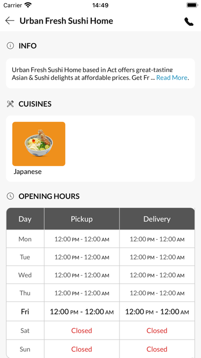 Urban Fresh Sushi Home Screenshot