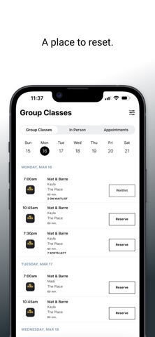 the PLACE Pilates iPhone screenshot