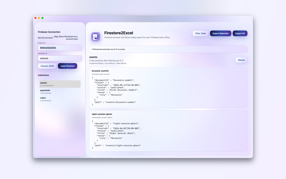 #2. Firestore2Excel (macOS) By: Bernard Paulet