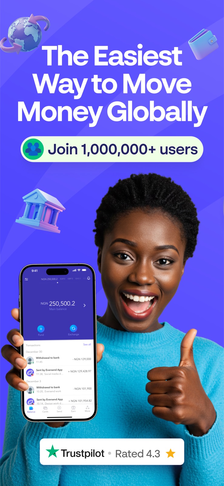 Eversend: Send Money, USD Card iphone screenshot 1