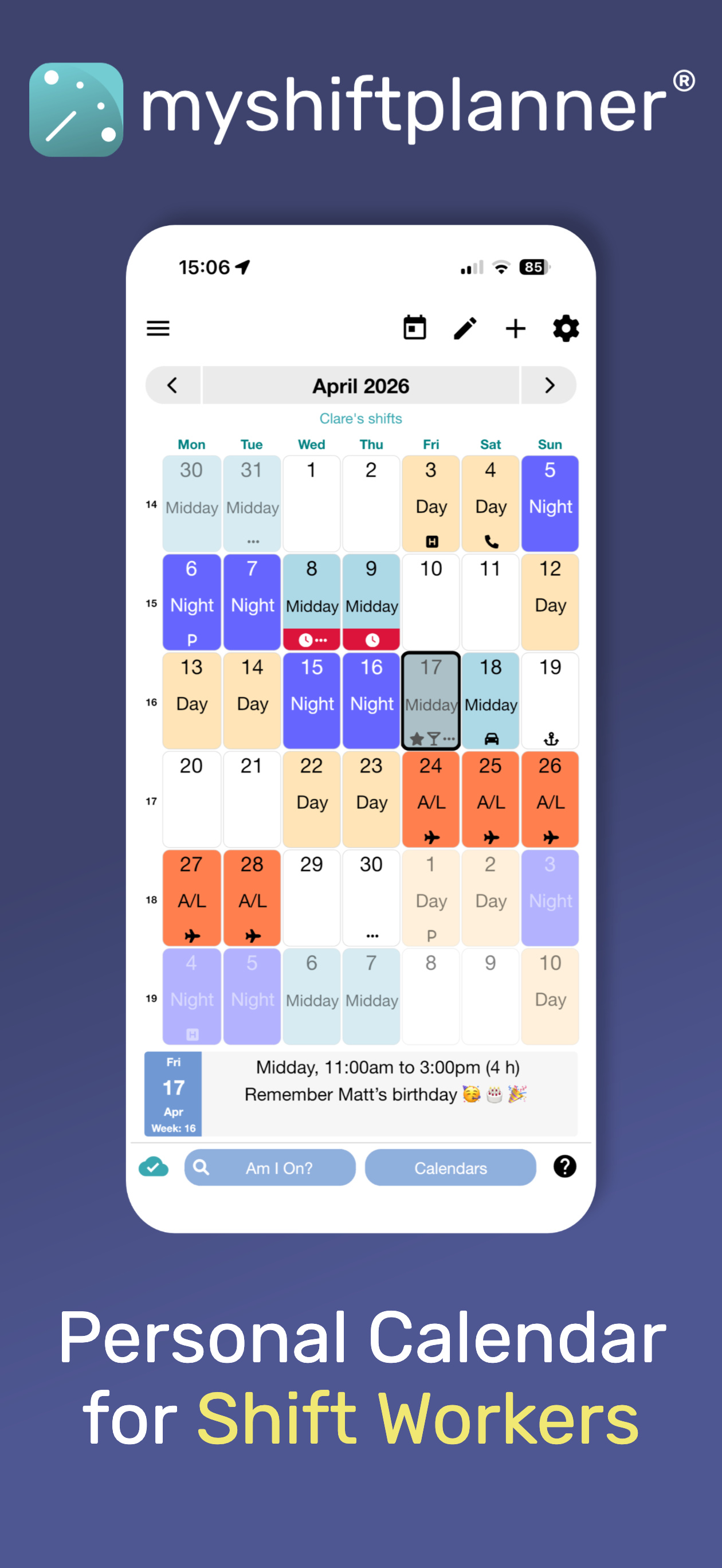 My Shift Planner - Calendar