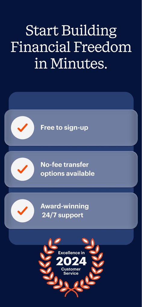 DailyPay On-Demand Pay - The app emphasizes user convenience with a "Free to sign-up" process and reassurance of "Award-winning 24/7 support" for assistance.