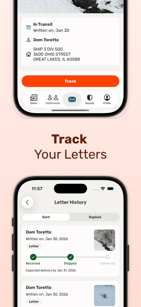 Sandboxx - Gain peace of mind by monitoring letter delivery through the comprehensive status bar and view the expected delivery date for every message sent.