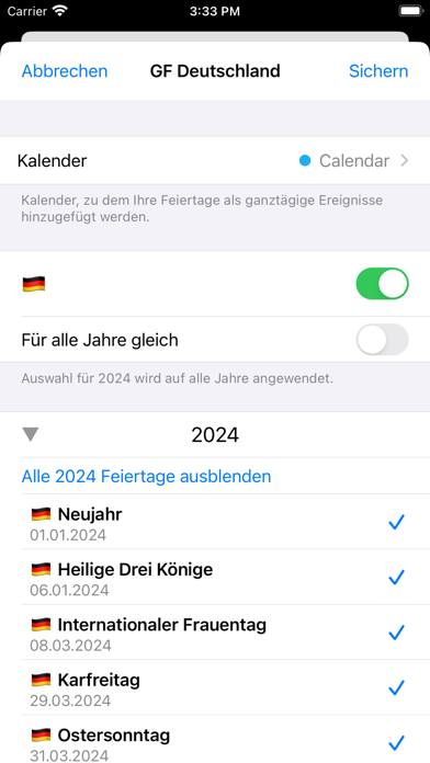 Feiertage und Schulferien DE Screenshot