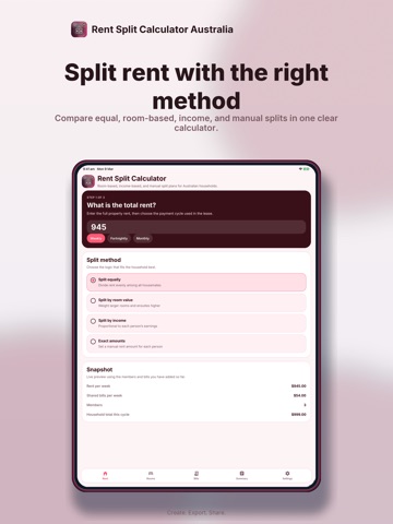 Rent Split Calculator AU iPad screenshot
