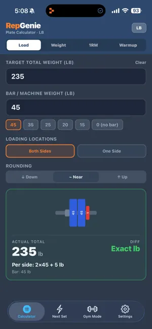 RepGenie: Gym Calculator screenshot 1