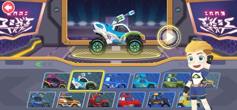 Dinosaur Games for kids 2-6 - Choose from a wide array of dynamic vehicles, each with unique designs, presented alongside the enthusiastic young character ready for adventure.