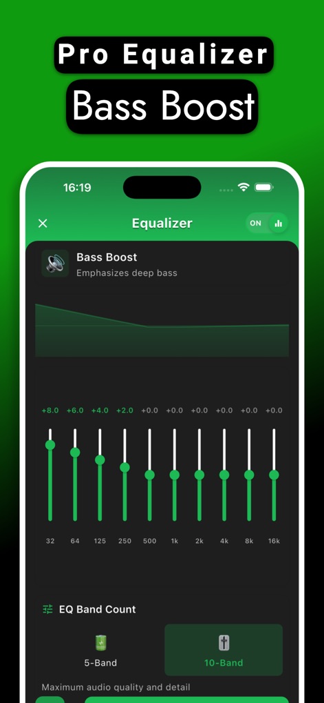Offline Music Player - Muzika - Users gain precise audio customization with the built-in equalizer, featuring a robust Bass booster for enhanced low-end impact.