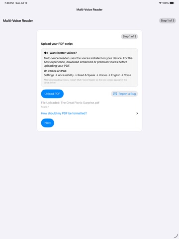 Multi-Voice Reader iPad screenshot