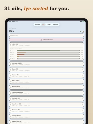 Lye & Loaf: Soap Calculator iPad screenshot