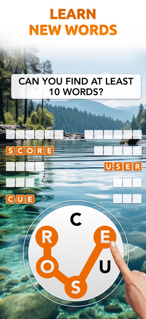Word Connect - Words of Nature - Users can engage in multi-word discovery challenges, employing intuitive touch-and-drag letter selection within the circular puzzle to form numerous words.