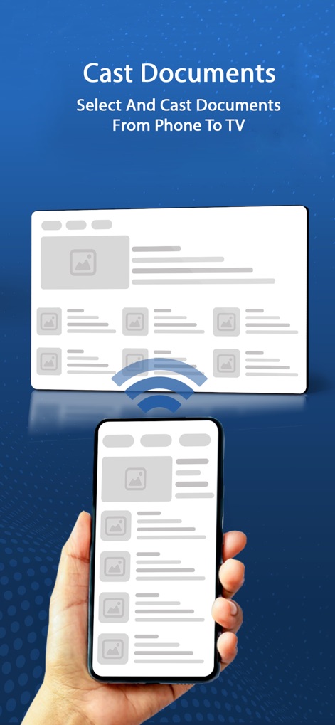 AirScreen Cast - Questo strumento consente di proiettare facilmente documenti dal telefono a uno schermo più grande, evidenziato dal layout grafico del documento e dall'icona di trasmissione wireless che indica la connettività.