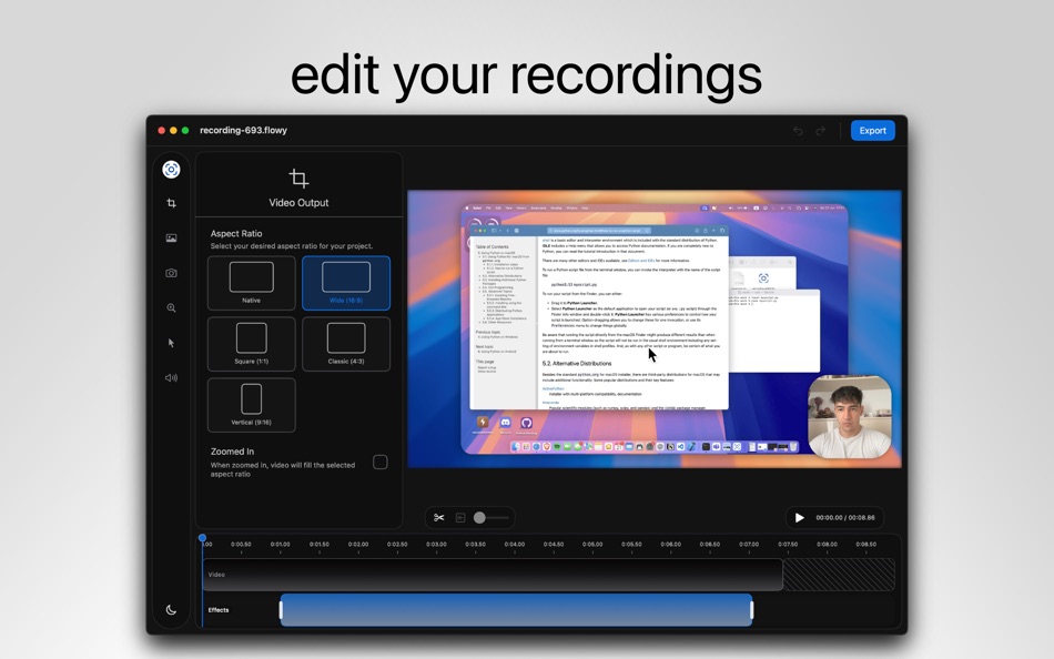 #2. flowy screen recorder & editor (macOS) 由: Vlad Furtuna