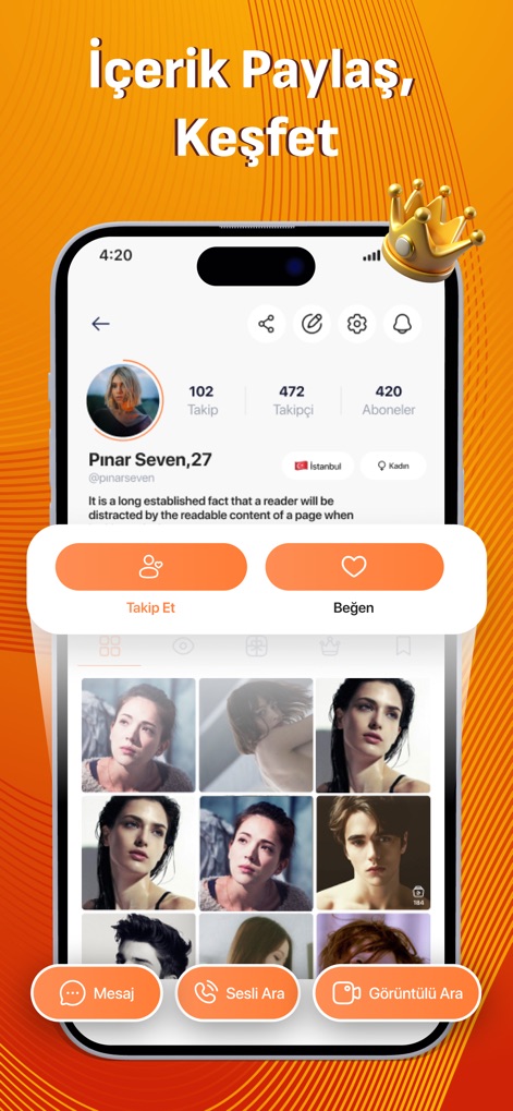 Omegro - Görüntülü Sohbet - The platform enables users to showcase personal content through a media gallery and offers direct communication options like voice and video calls for deeper engagement.