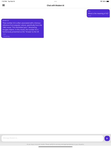 Modem AI iPad screenshot