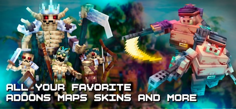 Mods, Skins for Minecraft PE - This screenshot illustrates the vast variety of available content, showcasing diverse character models and dynamic weapon designs for enhanced gameplay.