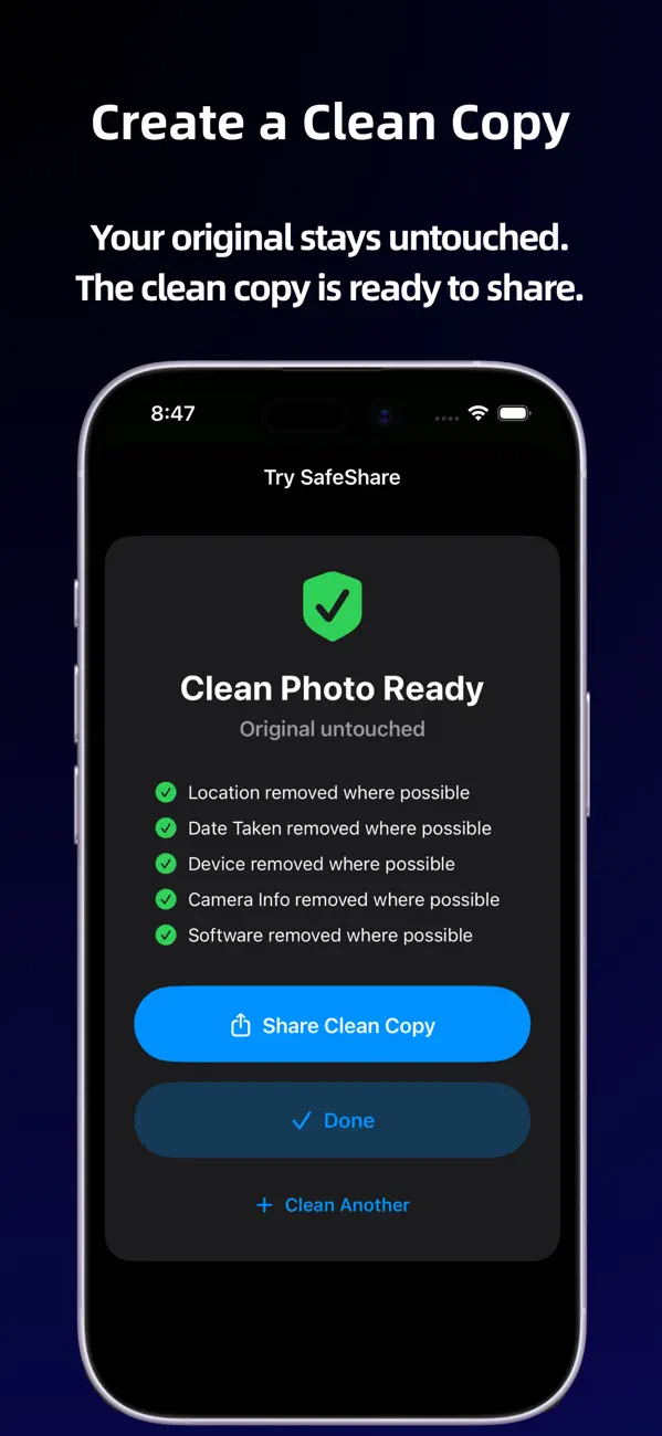 Screenshot #2 pour Metadata Remover: SafeShare