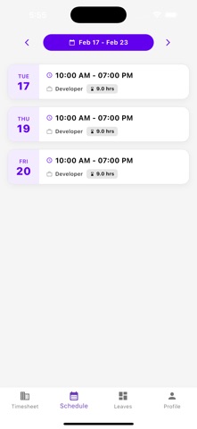 INNRLY Schedule screenshot