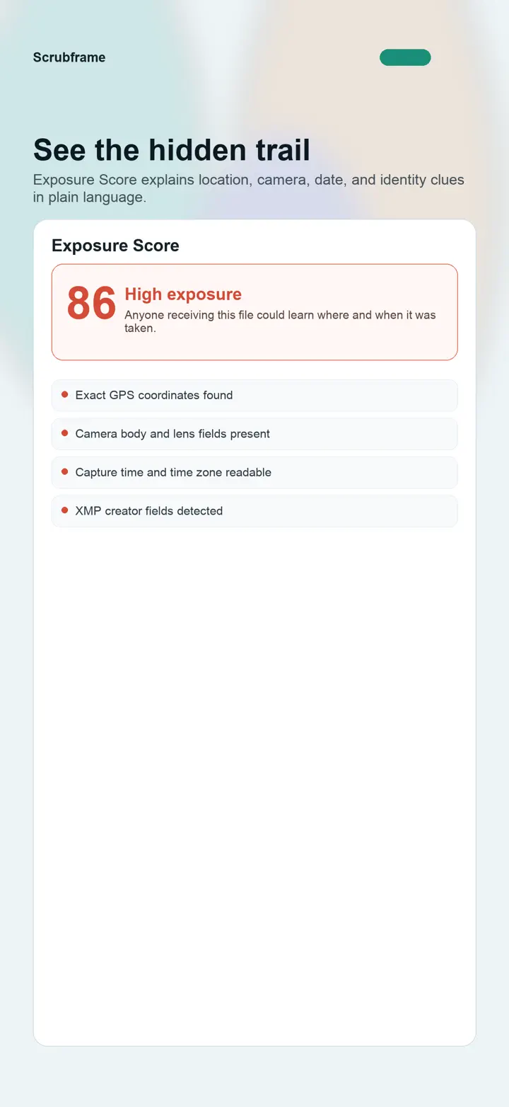 Scrubframe iPhone 6.7" screenshot 2: Remove photo location & EXIF