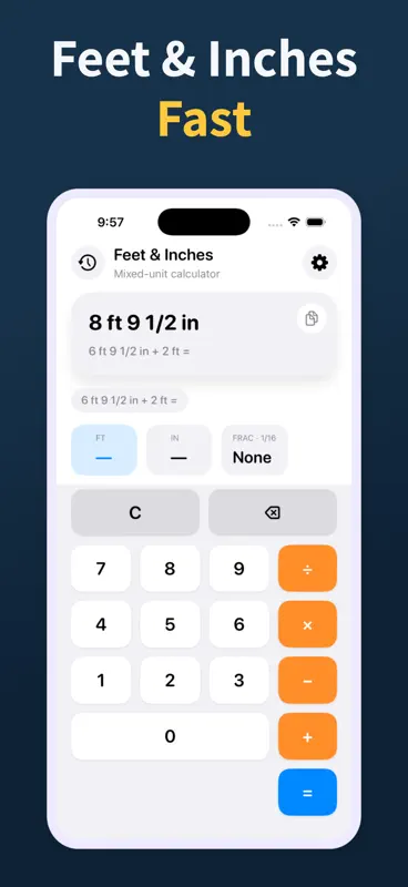 Feet Inches Calculator screenshot 1 of 6