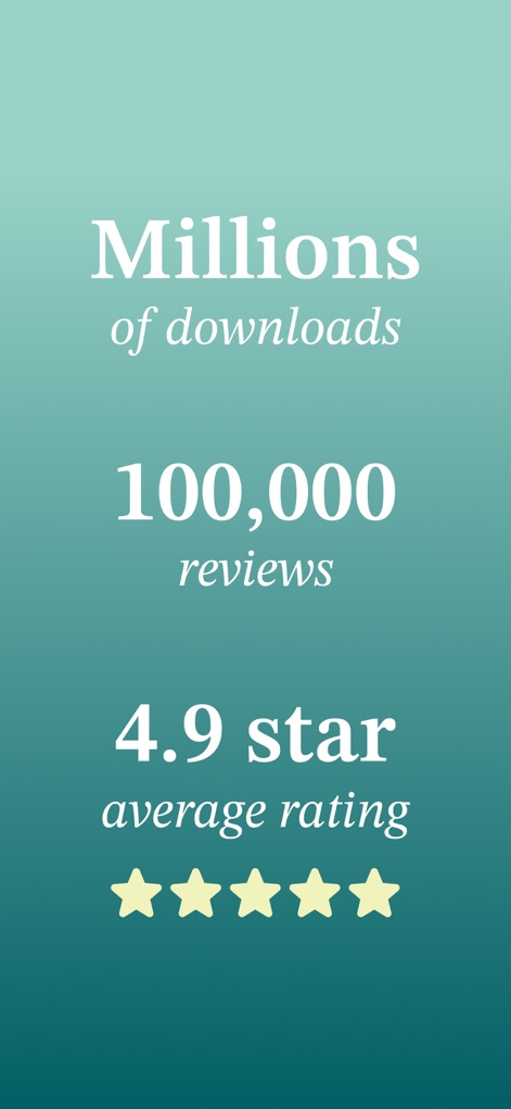 Abide: Bible Prayer Meditation - This screen powerfully demonstrates user satisfaction and reach, highlighting "Millions of downloads" and a remarkable "4.9 star average rating."