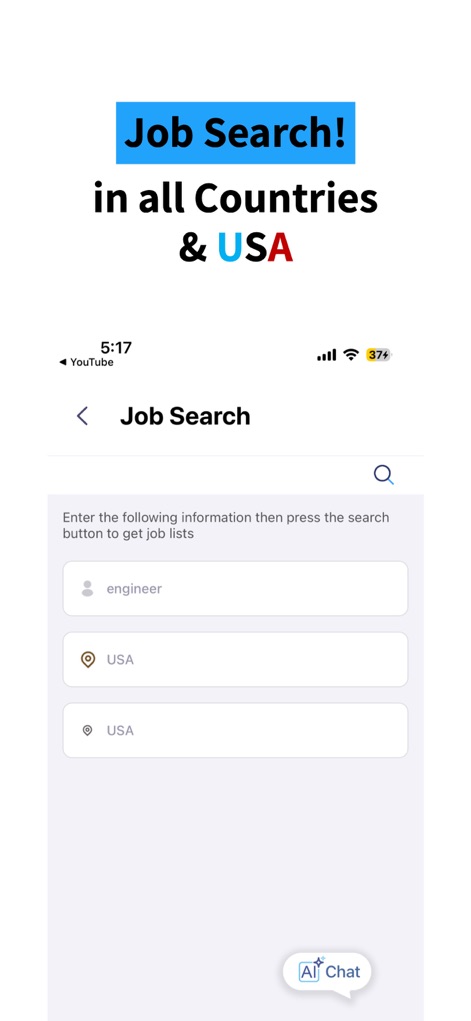 ResuME Maker - CV Jobs Builder - Questo strumento consente una ricerca di lavoro globale, mostrando campi di input per la professione desiderata e la località, con l'ulteriore assistenza dell'AI per ottimizzare i risultati.