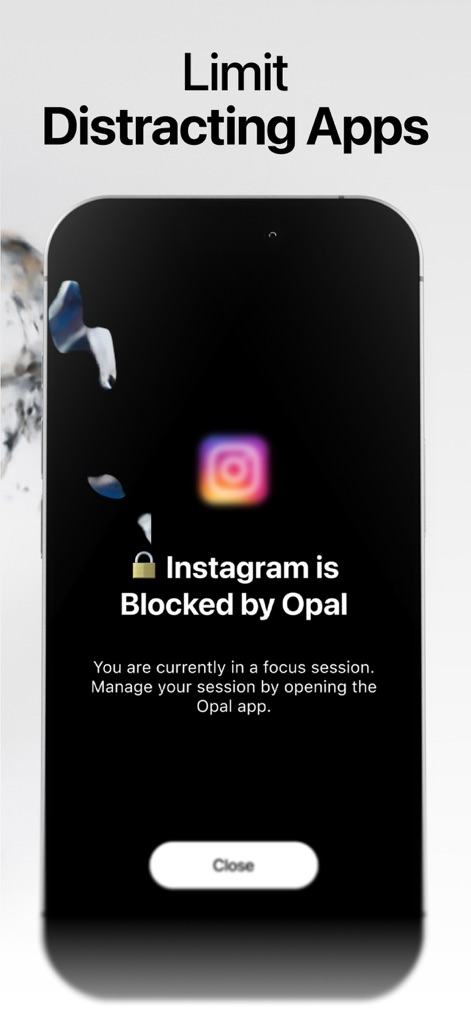 Opal: Screen Time Control - See how Opal effectively blocks distracting apps like Instagram, reinforcing focus during active work sessions.