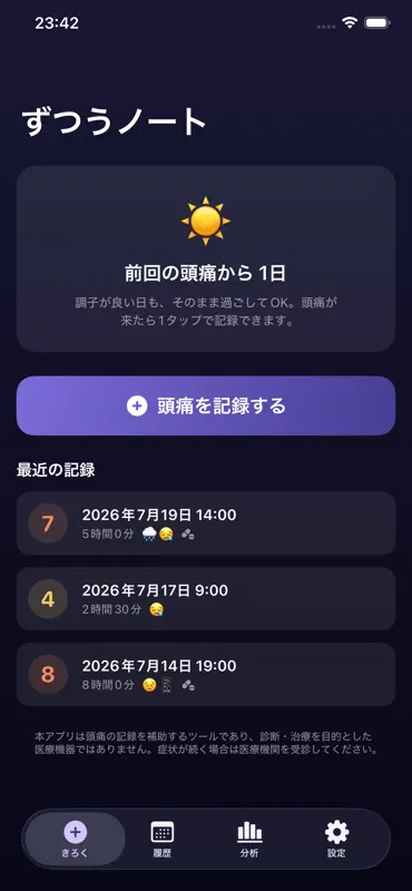 ずつうノート - 片頭痛・頭痛の記録日記 screenshot 2 of 4