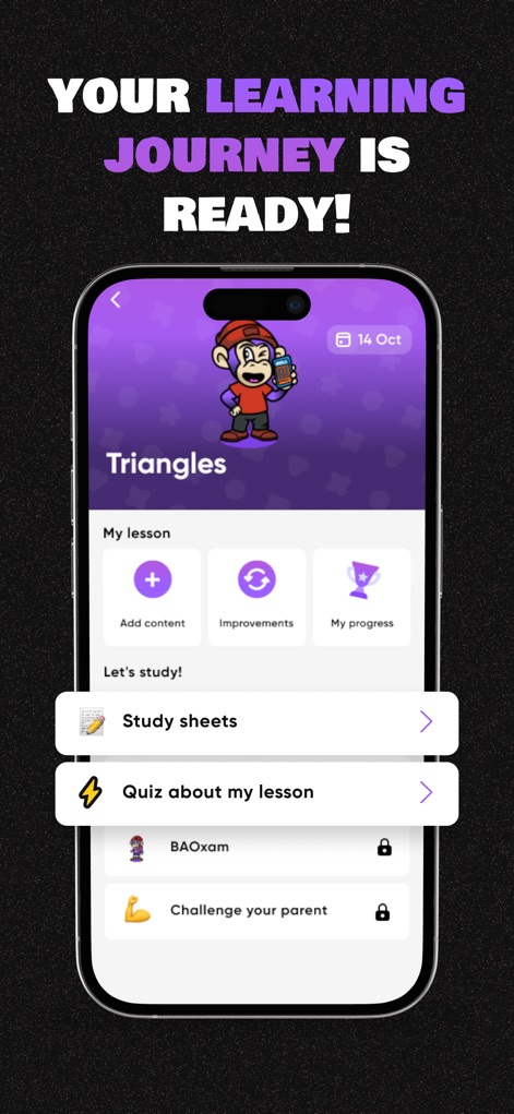 Baobab – Study & Homework - Une fois la leçon scannée, l'application génère un tableau de bord clair pour le sujet, offrant un accès direct aux fiches de révision et aux quiz personnalisés. Les utilisateurs peuvent facilement ajouter du contenu ou suivre leurs améliorations.