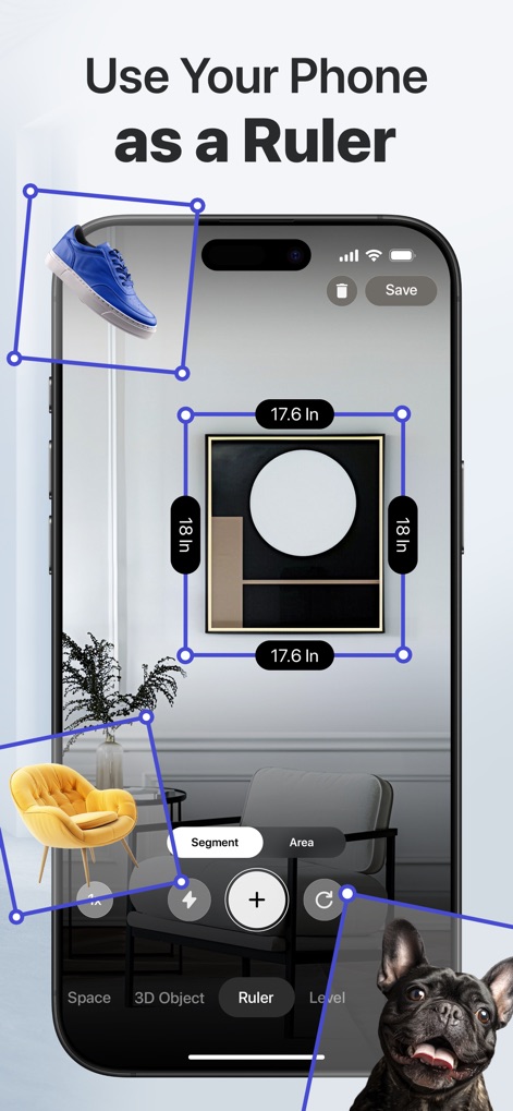 3D Snap: LiDAR Scanner & Ruler - This tool transforms your phone into an AR ruler, allowing users to measure items like framed art and furniture with overlaid digital dimensions and a clear visual interface.