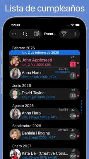 Captura de pantalla de BirthdaysPro en iPhone 1