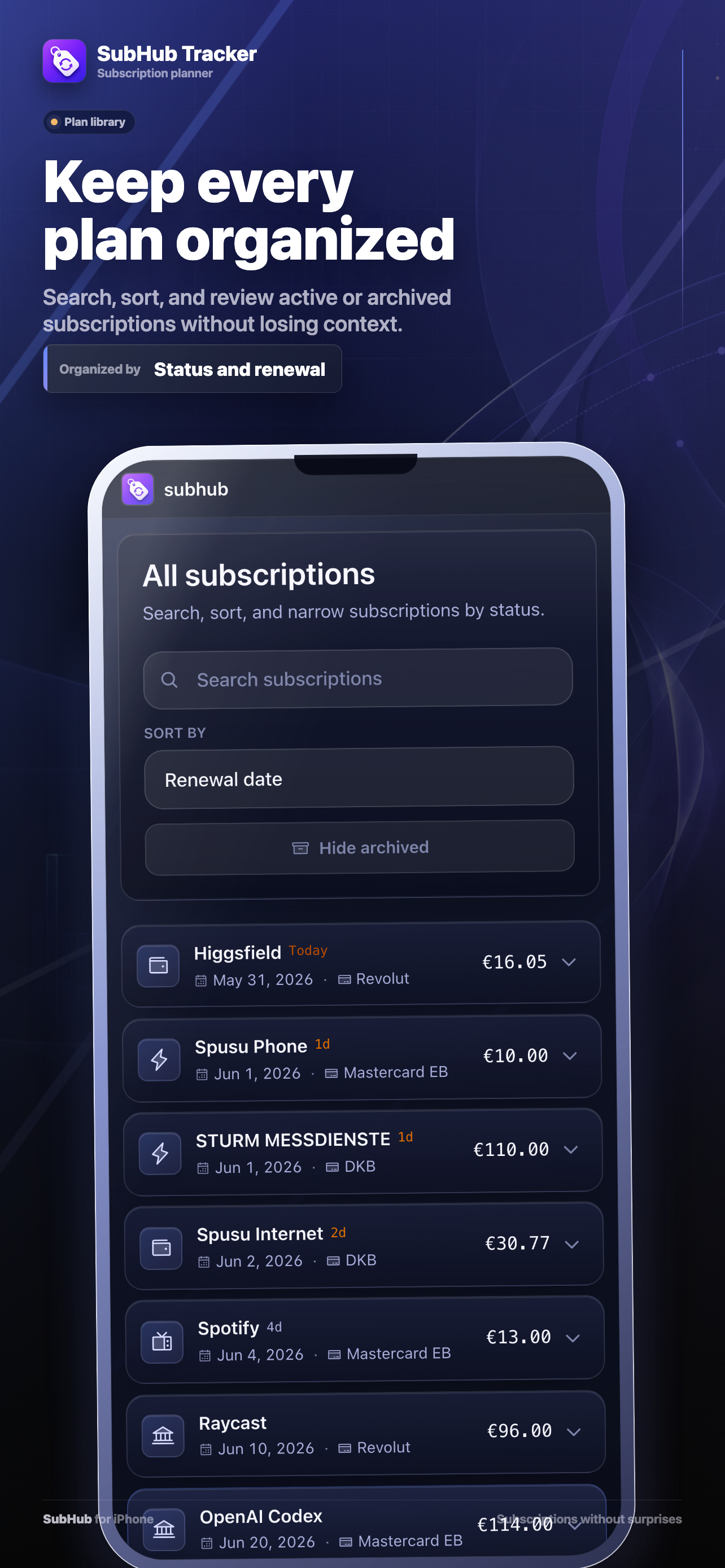 SubHub Tracker