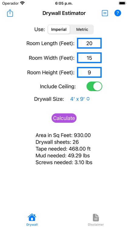 Drywall Room Estimator