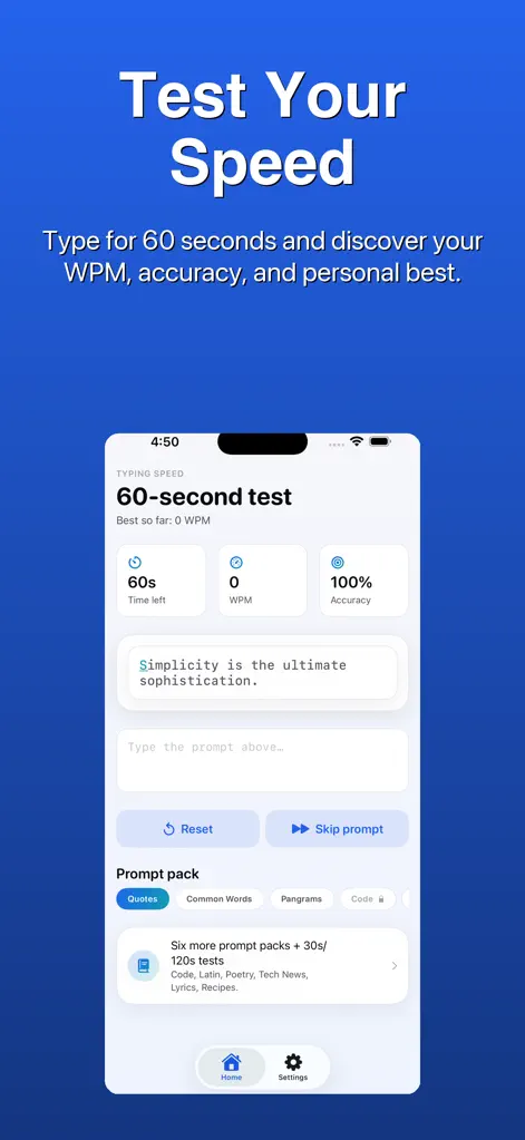 Typing Speed Test - WPM - Education App | MWM