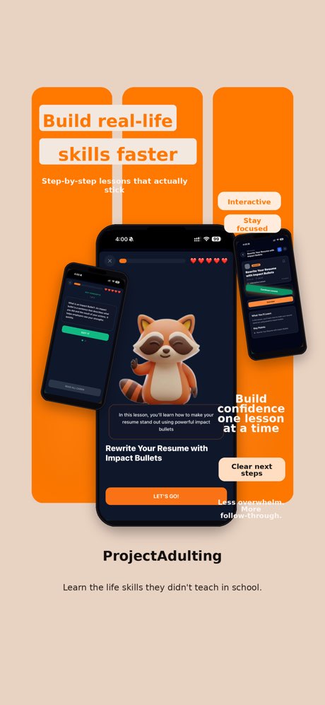 ProjectAdulting App Store screenshot lessons