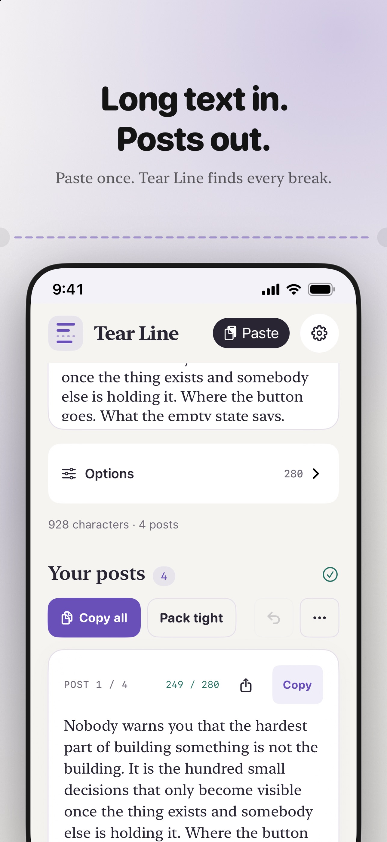 Screenshot 1 of Tear Line: Thread Splitter