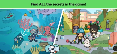 Toca Boca World - Players are encouraged to discover hidden items and secrets across diverse landscapes, from vibrant underwater environments to lush outdoor settings.