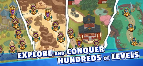 Realm Defense: Hero Legends TD - 広大な世界マップには、森林、砂漠、雪山など様々な環境にわたる数百のレベルが用意されており、プレイヤーは各レベルの進行状況を星の数で確認できます。