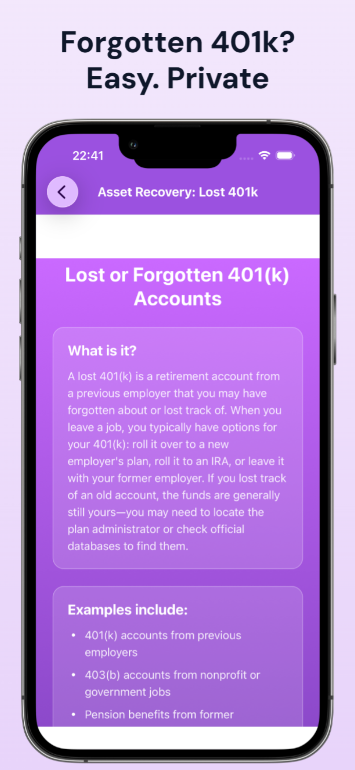 Asset Recovery: Lost 401k screenshot 6