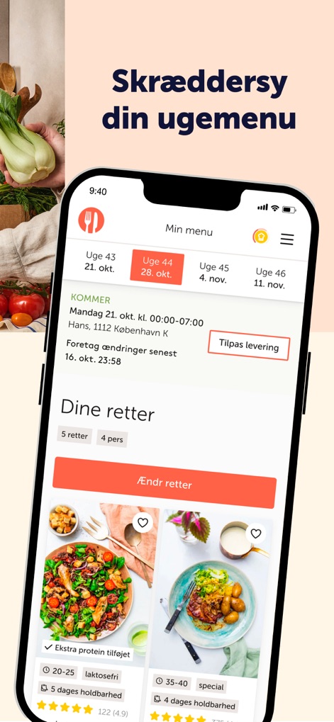 RETNEMT - The app provides a clear overview of weekly plans through dedicated tabs, allowing users to easily customize their delivery and modify chosen dishes.