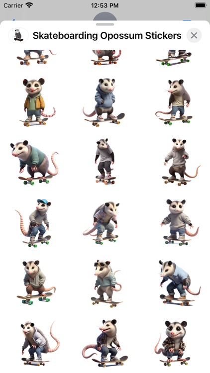 Skateboarding Opossum Stickers